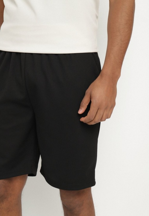 Czarne Szorty Bermudy ze Ściągaczem w Pasie i Kieszeniami Nilina