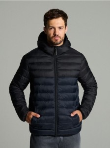 Pikowana kurtka puffer z kapturem - granatowy