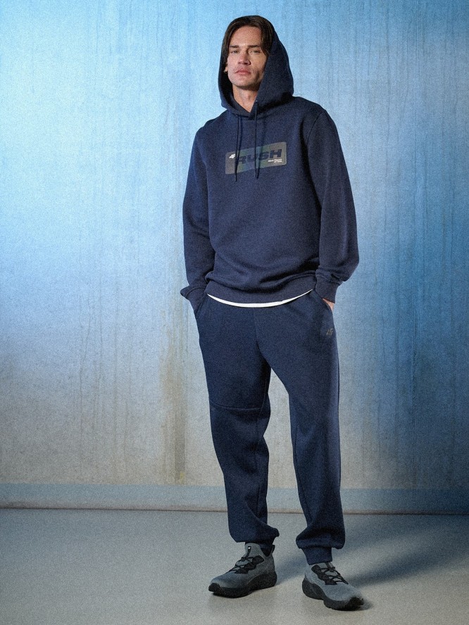 4F Bluza dresowa regular z kapturem męska - granatowa XL