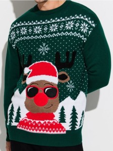 Sweter z motywem świątecznym - zielony