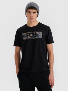 4F T-shirt regular z nadrukiem męski - czarny XXL