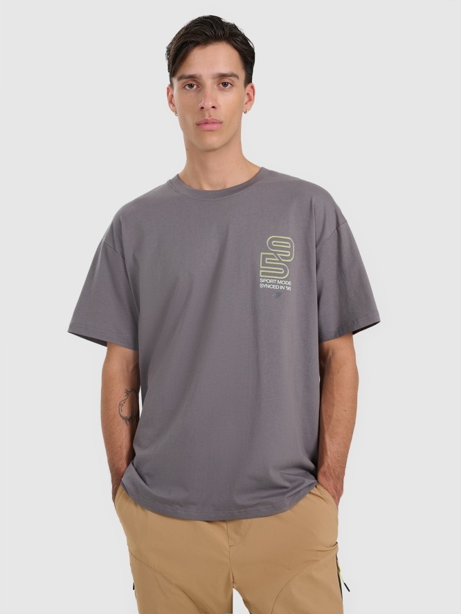 4F T-shirt oversize z nadrukiem męski - szary XL