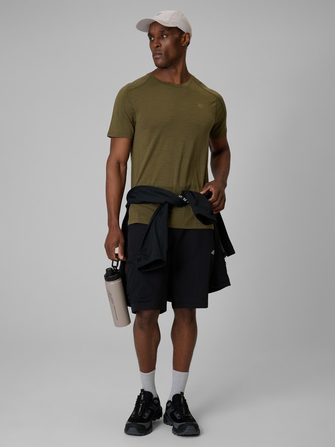 4F Koszulka trekkingowa z wełną merino męska - khaki L