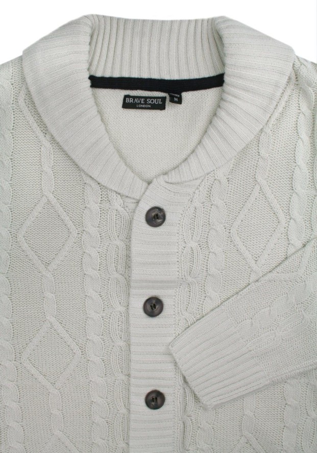 Dziergany Sweter Zapinany na Guziki, Kardigan, Elegancki - BRAVE SOUL - Kolor Kości Słoniowej