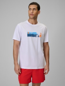 4F T-shirt regular z nadrukiem męski - biały 3XL