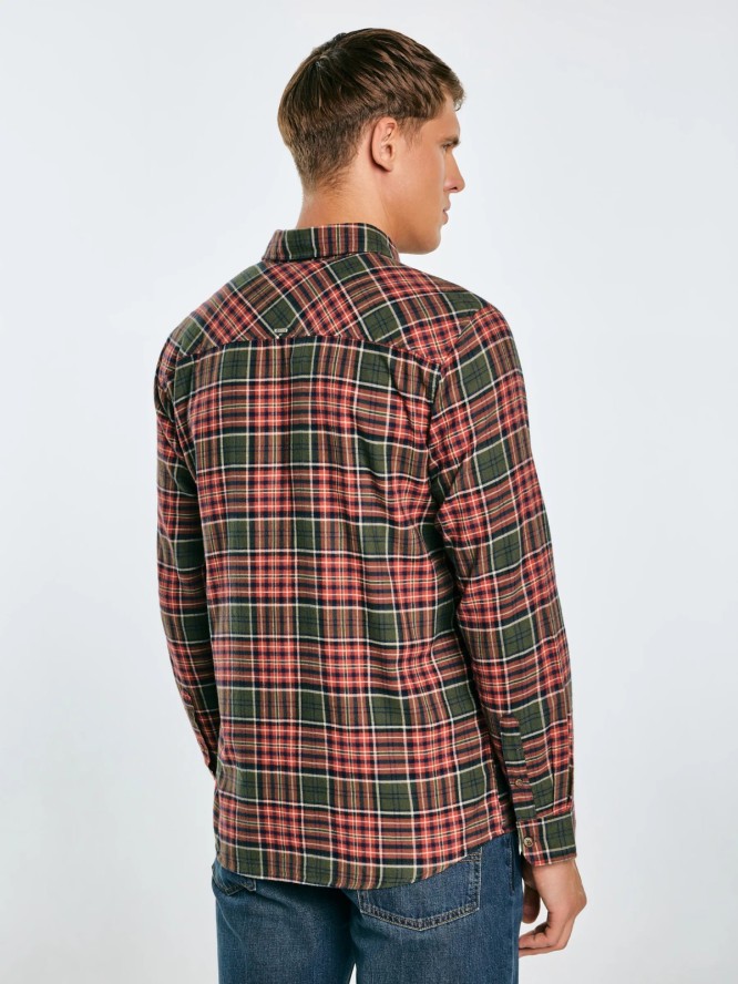 Koszula męska flanelowa w kratę bordowo-khaki Koner 303