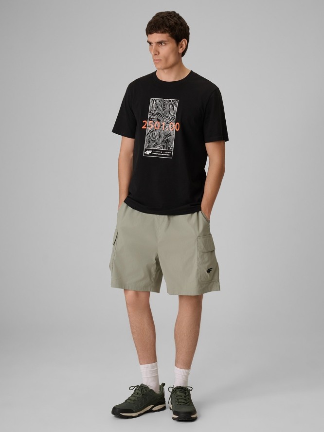 4F T-shirt regular z nadrukiem męski - czarny XXL