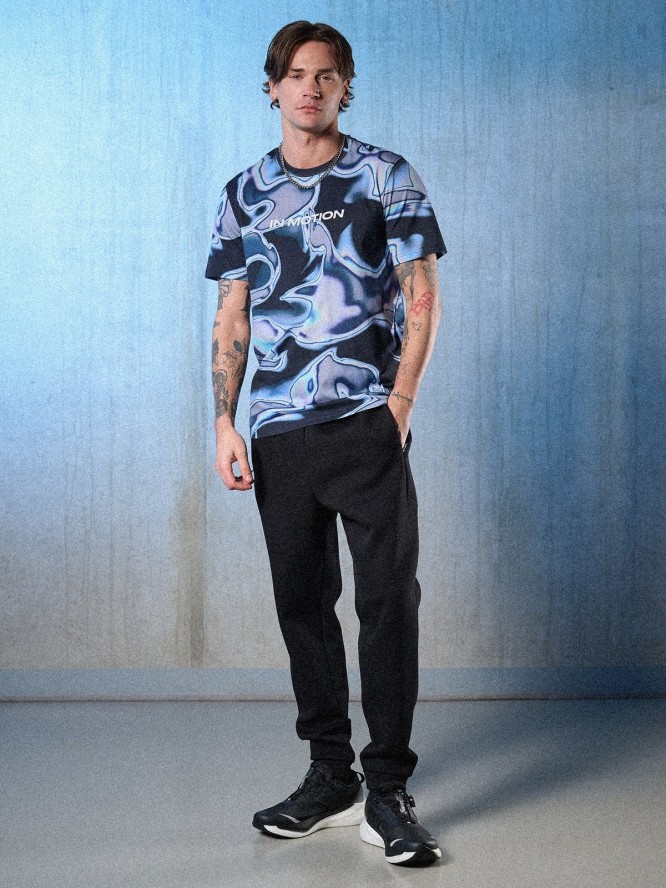 4F T-shirt regular z nadrukiem męski - granatowa M