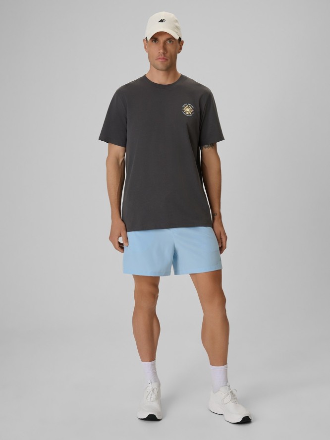4F T-shirt regular z nadrukiem męski - szary L