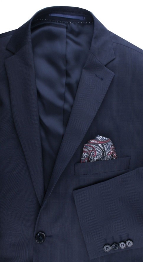 Elegancki Garnitur Wełniany, Wyszczuplony (Slim) - MEN'SFIELD - Granatowy