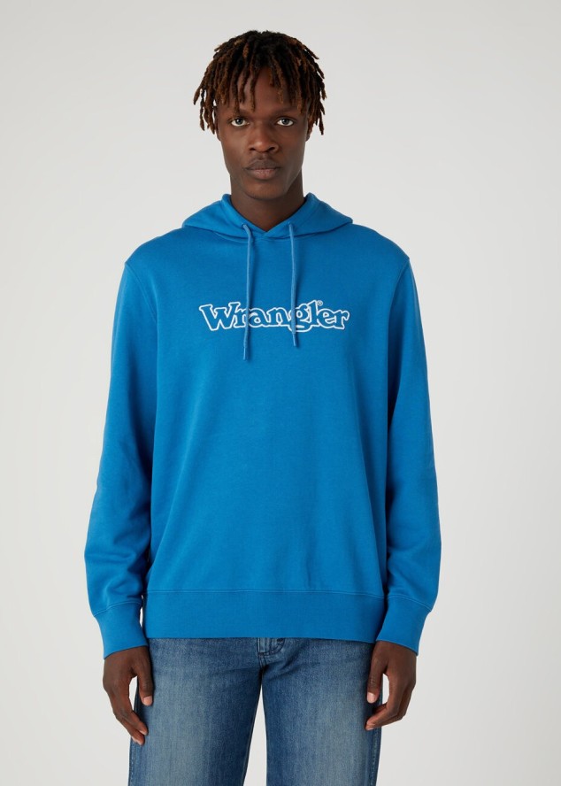 WRANGLER GRAPHIC HOODIE MĘSKA BLUZA Z KAPTUREM LOGO DEEP WATER W674I469F 112331888
