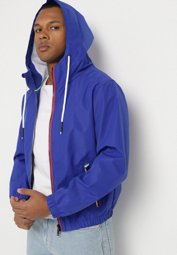 Niebieska Kurtka Wiatrówka z Kapturem i Zasuwanymi Kieszeniami Adivoria