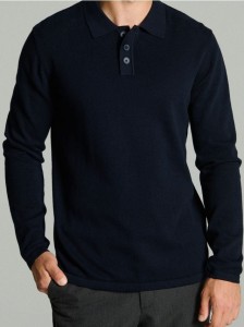Bawełniany sweter polo - granatowy