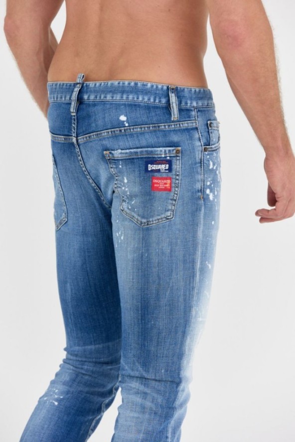 DSQUARED2 Niebieskie męskie jeansy medium bleached spots wash cool guy, Rozmiar 46