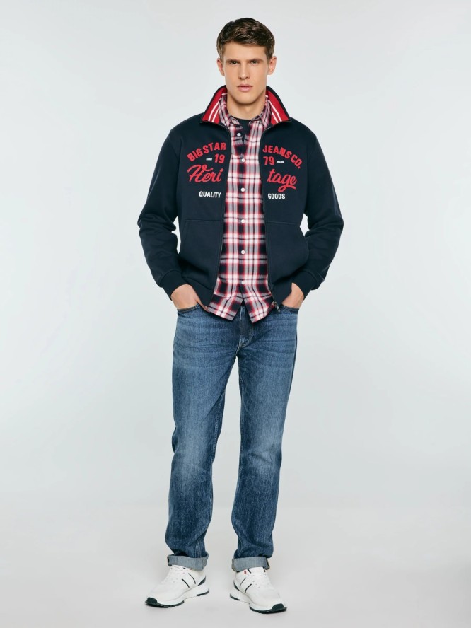 Bluza męska rozpinana z dużą aplikacją granatowa Shon 403