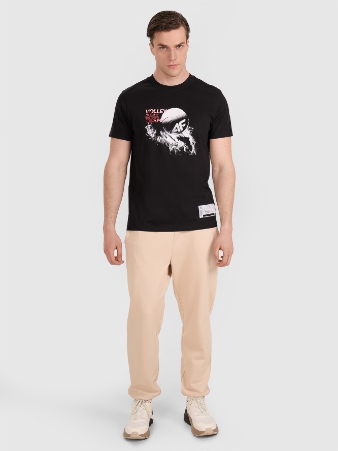 4F T-shirt regular z nadrukiem siatkarskim męski - czarny S