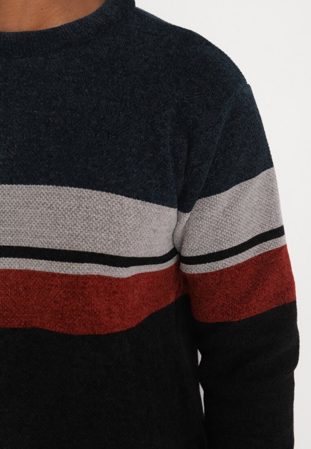 Czarny Sweter z Wełną Ozdobiony Paskami Inaelle