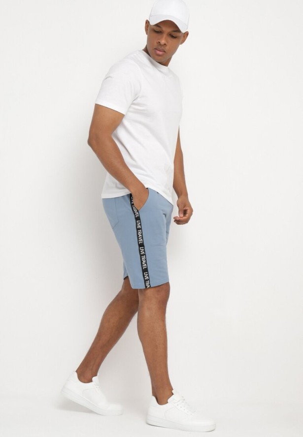 Jasnoniebieskie Bawełniane Szorty Dresowe z Gumką w Pasie i Sznurkiem Jorpia