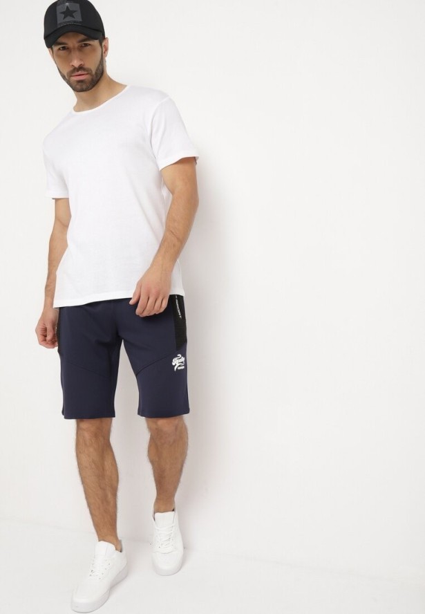 Granatowe Szorty Dresowe z Zasuwanymi Kieszeniami Elawn