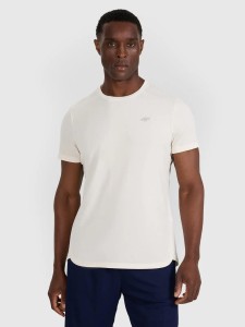 T-SHIRT MĘSKI TRENINGOWY 4F SZYBKOSCHNĄCY ECRU