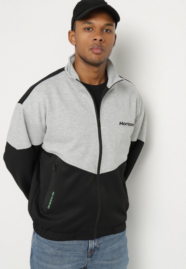 Szaro-Czarna Kurtka Ozdobiona Napisem Fonilia