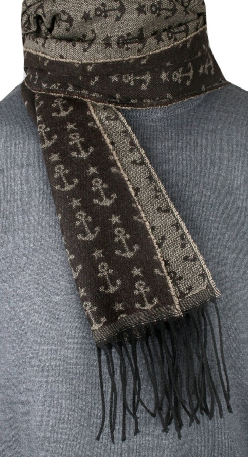 Elegancki Szalik Męski z Wiskozą - His Story - Brąz i Beż, Kotwice