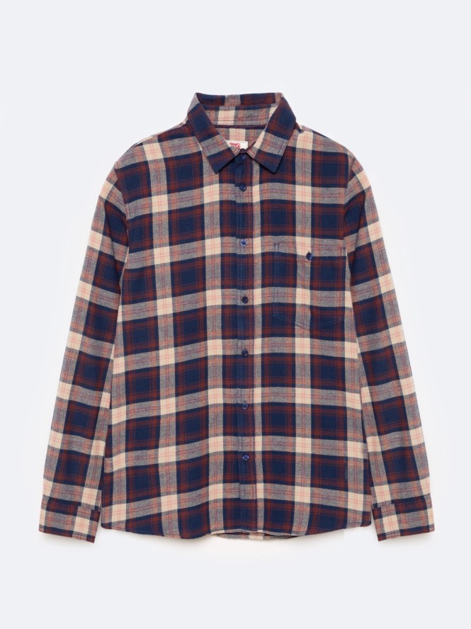 Koszula męska flanelowa w kratę granatowa Flaneno 403