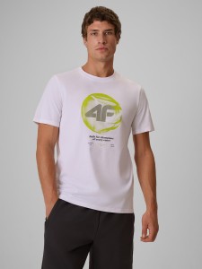 4F T-shirt regular z nadrukiem męski - biały M