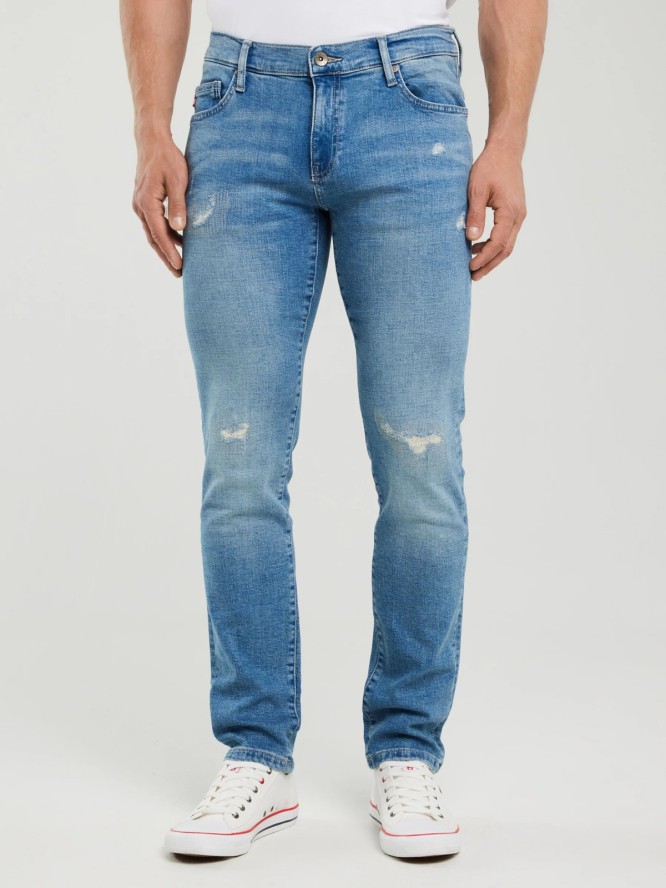 Jeansy męskie skinny z przetarciami niebieskie Jeffray 298