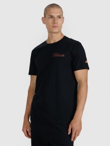 4F T-shirt regular z nadrukiem męski - czarny XL