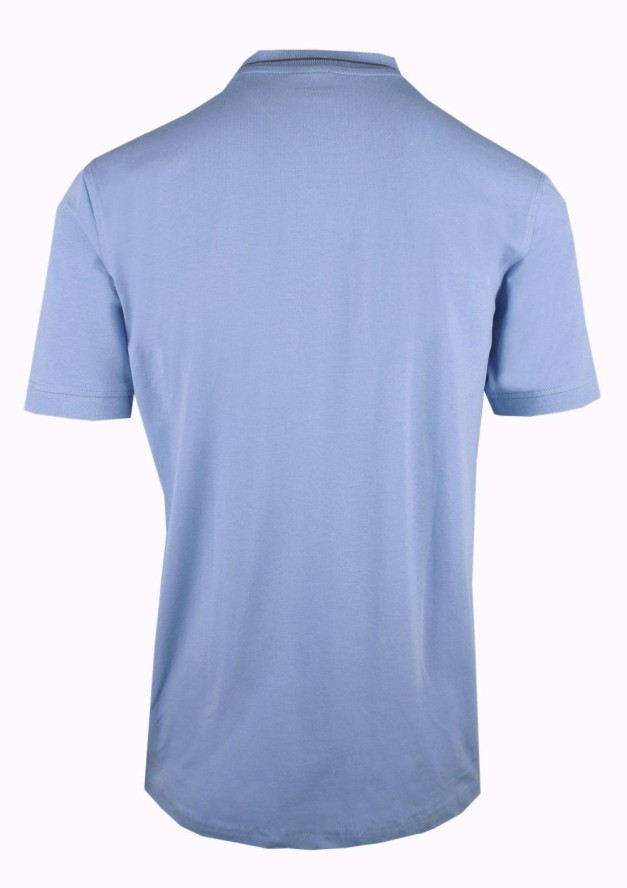 Męski T-Shirt (Koszulka) z Dekoltem na Guziki - Pako Jeans - Niebieska