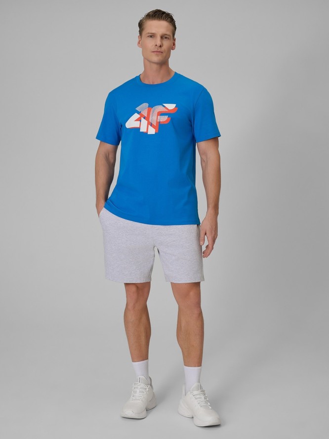 4F T-shirt regular z nadrukiem męski - niebieski S