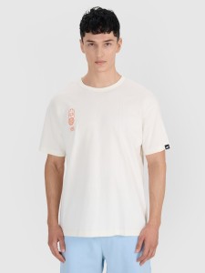 4F T-shirt oversize z nadrukiem męski - biały M