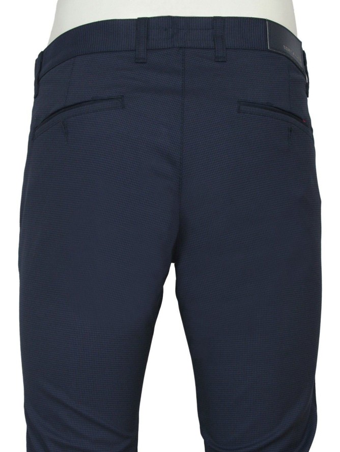 Spodnie Granatowe Eleganckie, w Drobną Kratkę, Zwężane, CHINOSY, Męskie -TOMY WALKER