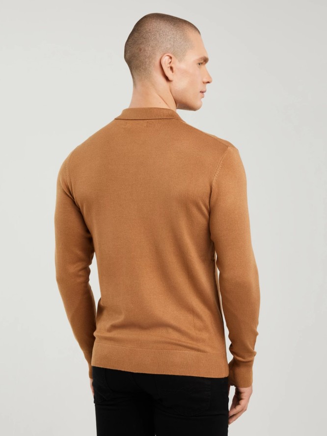 Sweter męski z kołnierzykiem polo brązowy Bradson 802