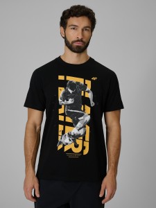 4F T-shirt regular z nadrukiem męski - czarny M
