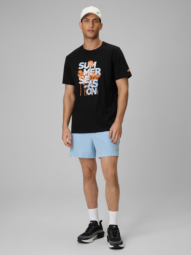 4F T-shirt regular z nadrukiem męski - czarny S