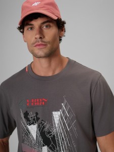 4F T-shirt regular z nadrukiem męski - szary XL