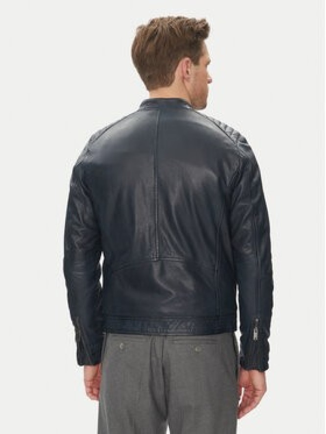 Serge Pariente Kurtka skórzana Alon Granatowy Regular Fit