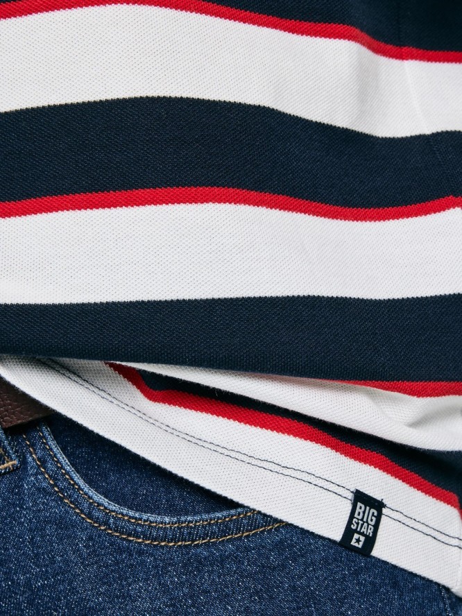 Koszulka męska polo w paski granatowo-biała Seulis 100