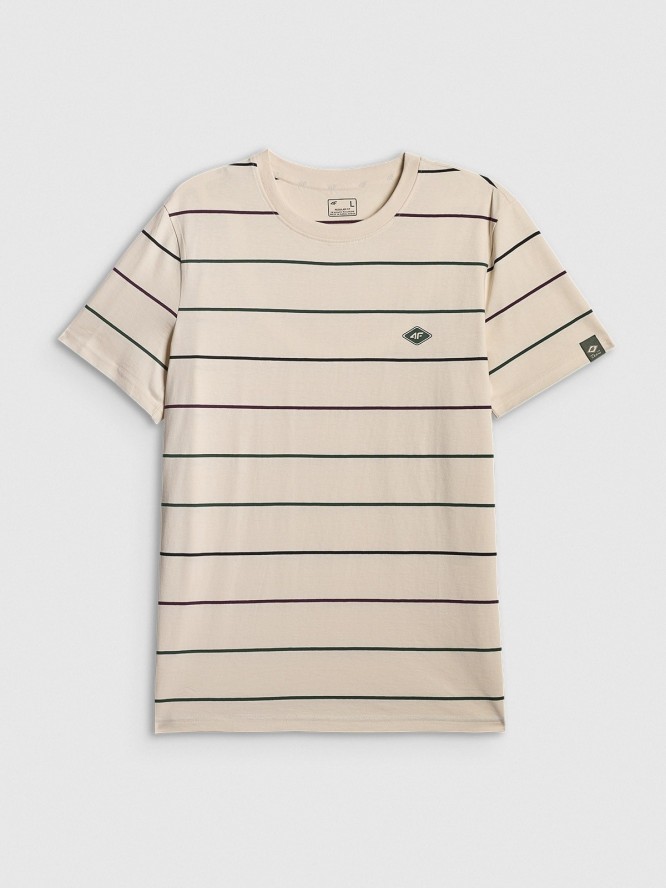 4F T-shirt regular z nadrukiem męski - beżowy M