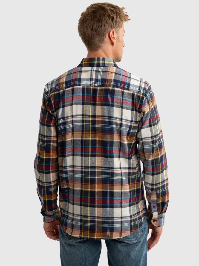 Koszula męska flanelowa w kratę beżowa Fileso 801