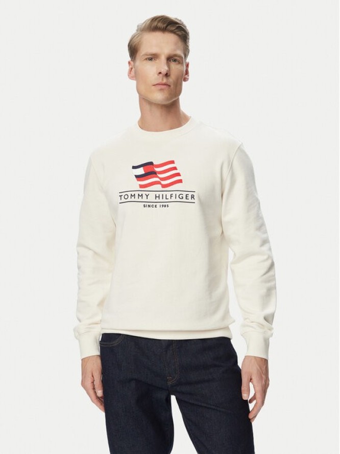 Tommy Hilfiger Bluza Main Flag MW0MW43383 Beżowy jasny Regular Fit