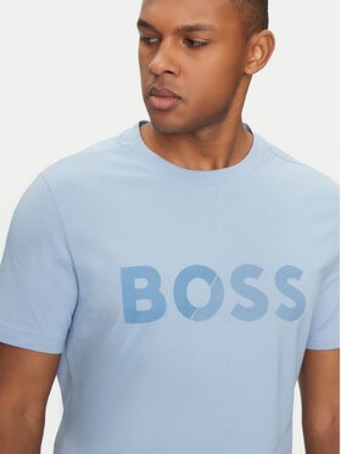 BOSS T-Shirt Tape Logo 50530990 Błękitny Regular Fit