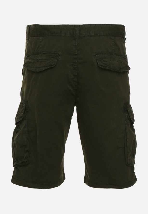 Zielone Szorty Bawełniane w Stylu Cargo z Klapami na Kieszeniach Quoolia