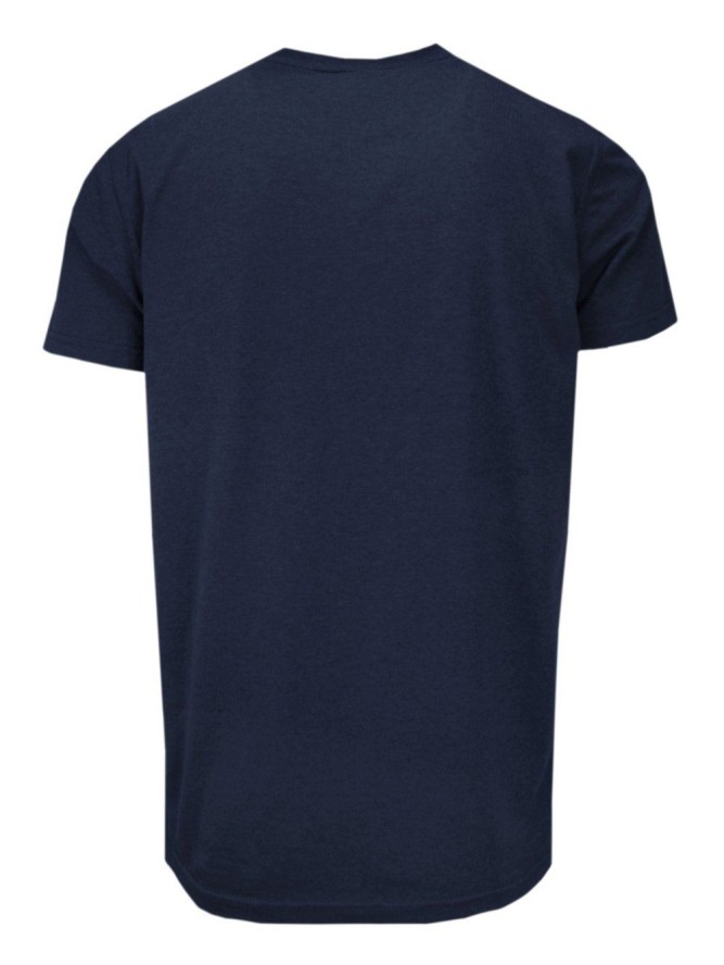 T-shirt Bawełniany, Ciemny Granatowy bez Nadruku, Krótki Rękaw, Dekolt z Guzikami -BASTION