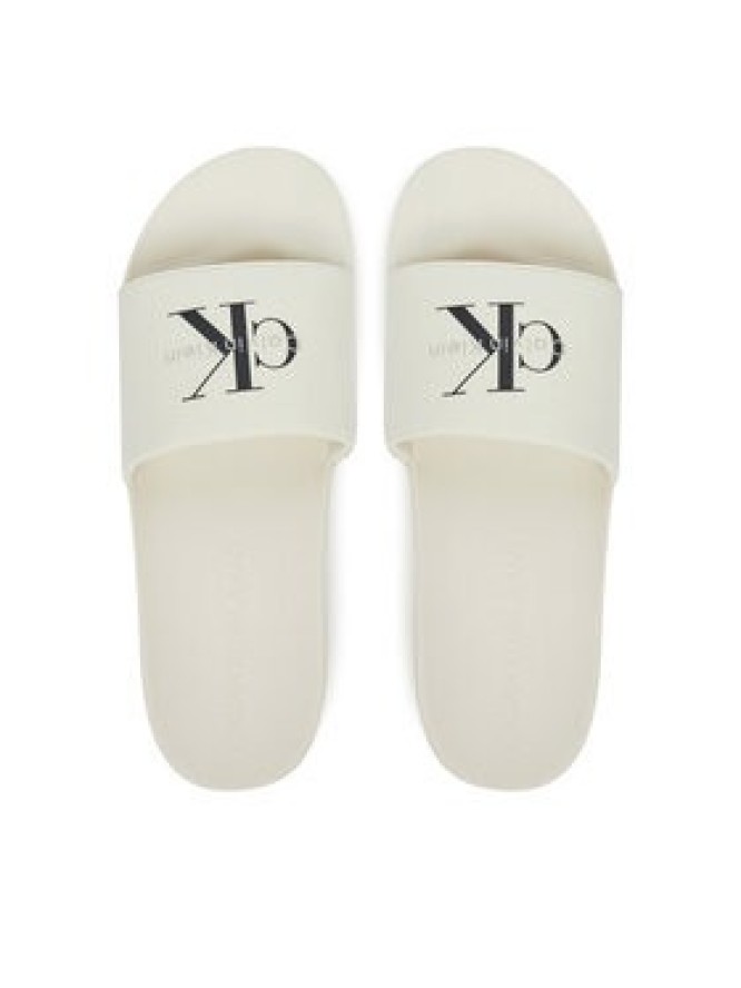Calvin Klein Jeans Klapki Slide Monologo Cv YM0YM01367 Biały