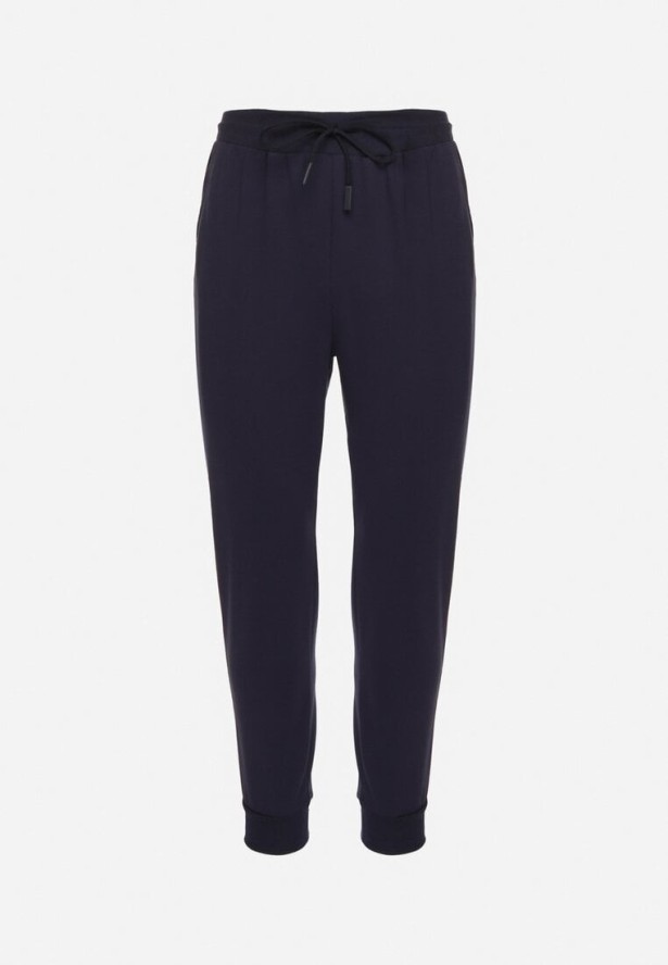 Granatowe Spodnie Dresowe ze Ściągaczami z Bawełną Paladira