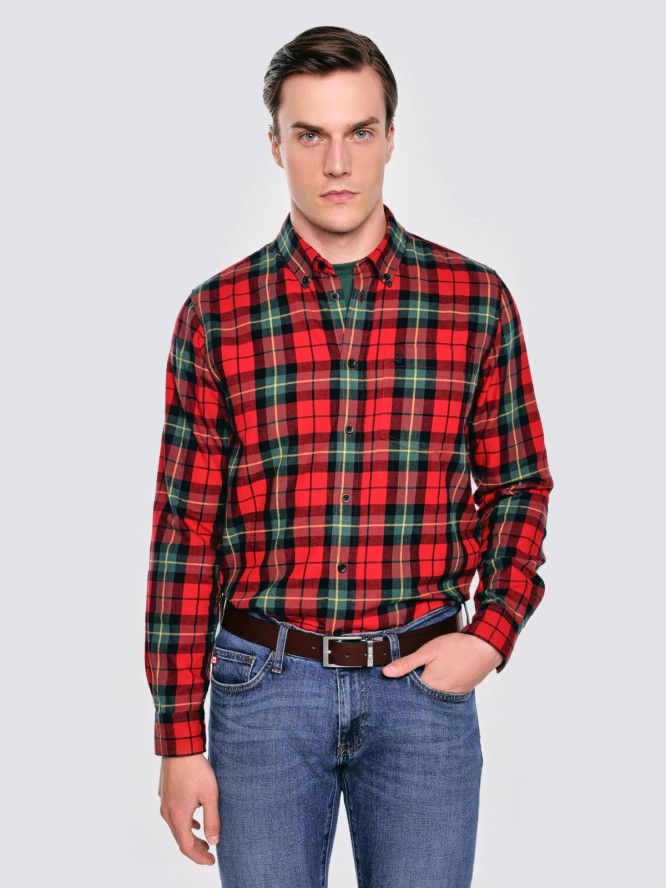 Koszula męska w kratę czerwona Sensitewo 603