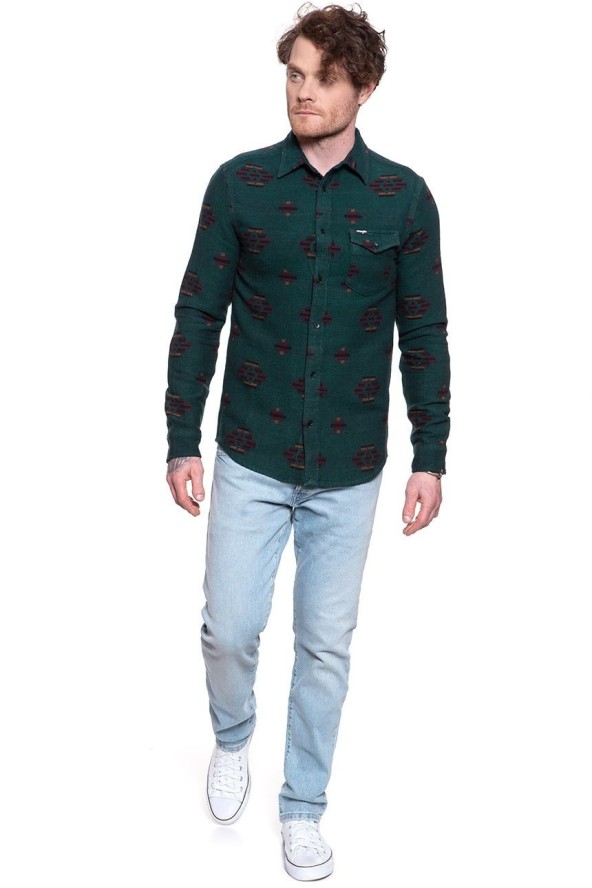 WRANGLER LS 1PKT FLAP SHIRT PINE W5A4BBG01 112130041